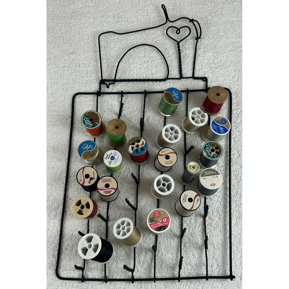 Vintage Twisted Metal Thread Bobbin Holder Wall Hanging Sewing Machine 36 Spokes